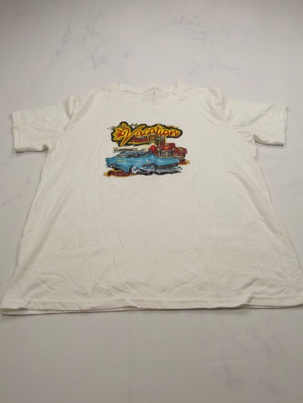 Shein Vacation Graphic Tee White 2000s Retro - Mens L